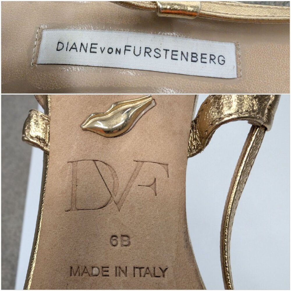 Diane Von Furstenberg Upton Leather Heels Womens Gold Metallic Stiletto Sz 6B - Picture 11 of 12
